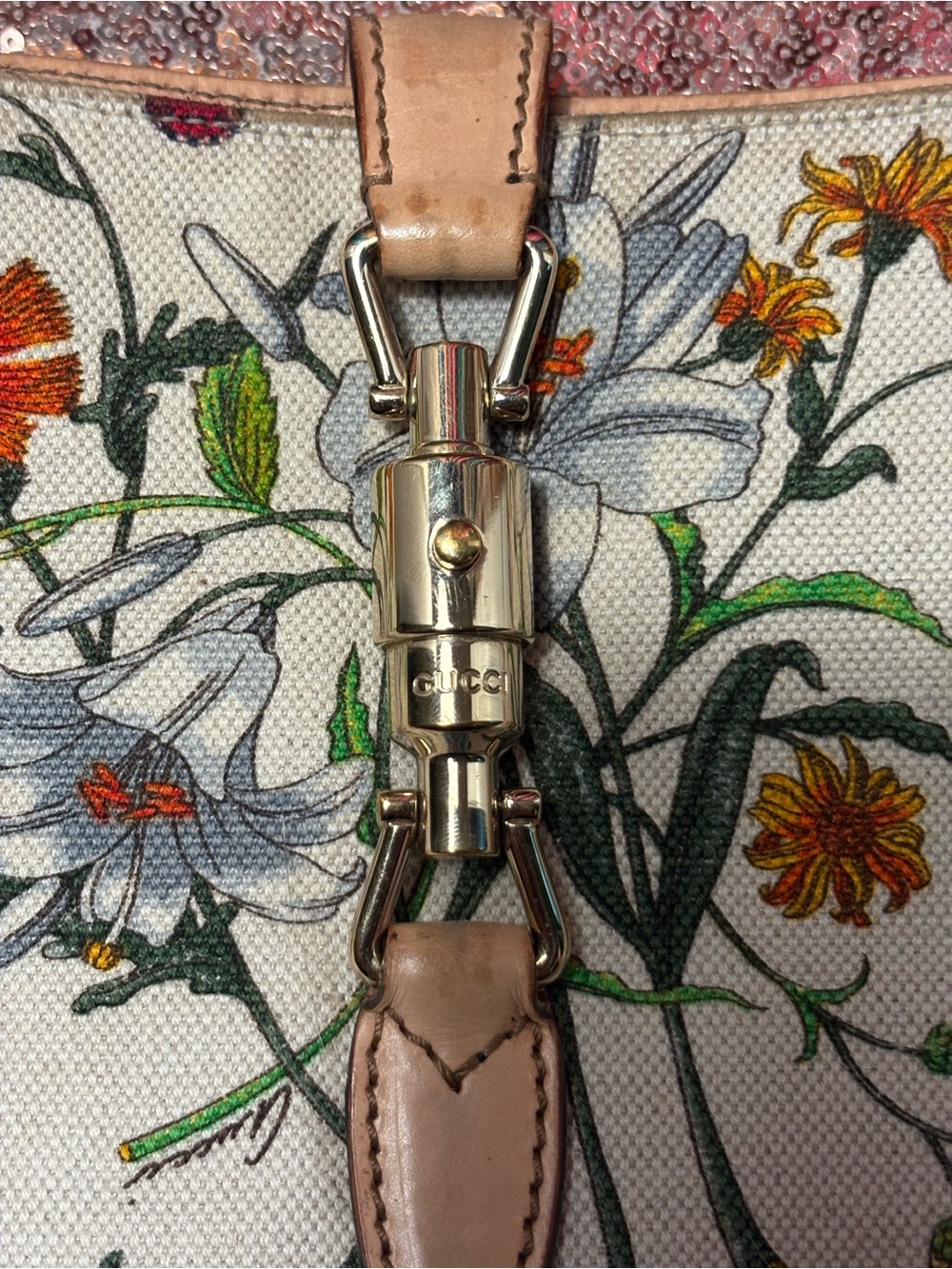 GUCCI FLORA “Jackie O” canvas hobo bag. - Picture 3 of 9